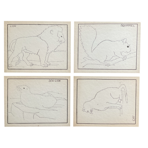 4 Vintage Children’s Sewing Cards Lion Squirrel A. Flanagan Company