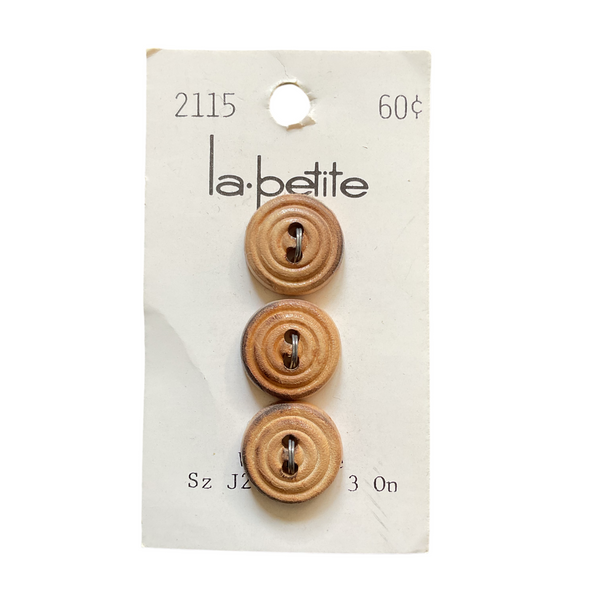 Vintage 2115 La Petite 5/8 Wooden 2 Hole Buttons 3 on Button Card