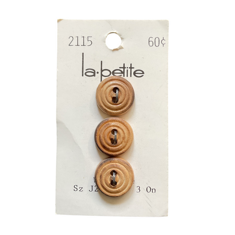 Vintage 2115 La Petite 5/8 Wooden 2 Hole Buttons 3 on Button Card