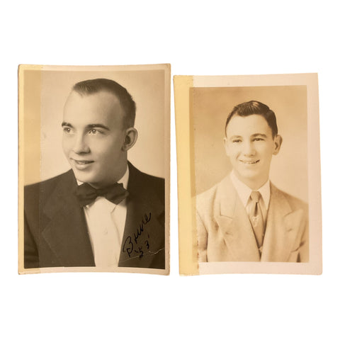 2 B&W Senior Pictures 1950s School Ephemera Young Men Bow Tie