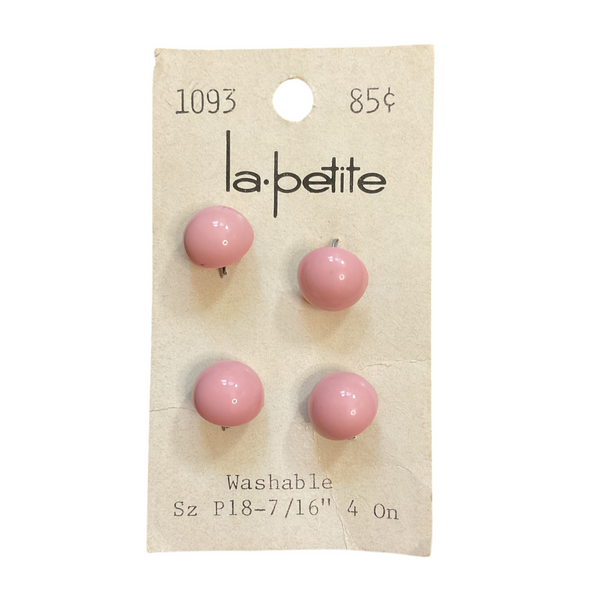 Vintage 1093 La Petite 7/16 Light Pink Plastic Shank Buttons 4 on Button Card