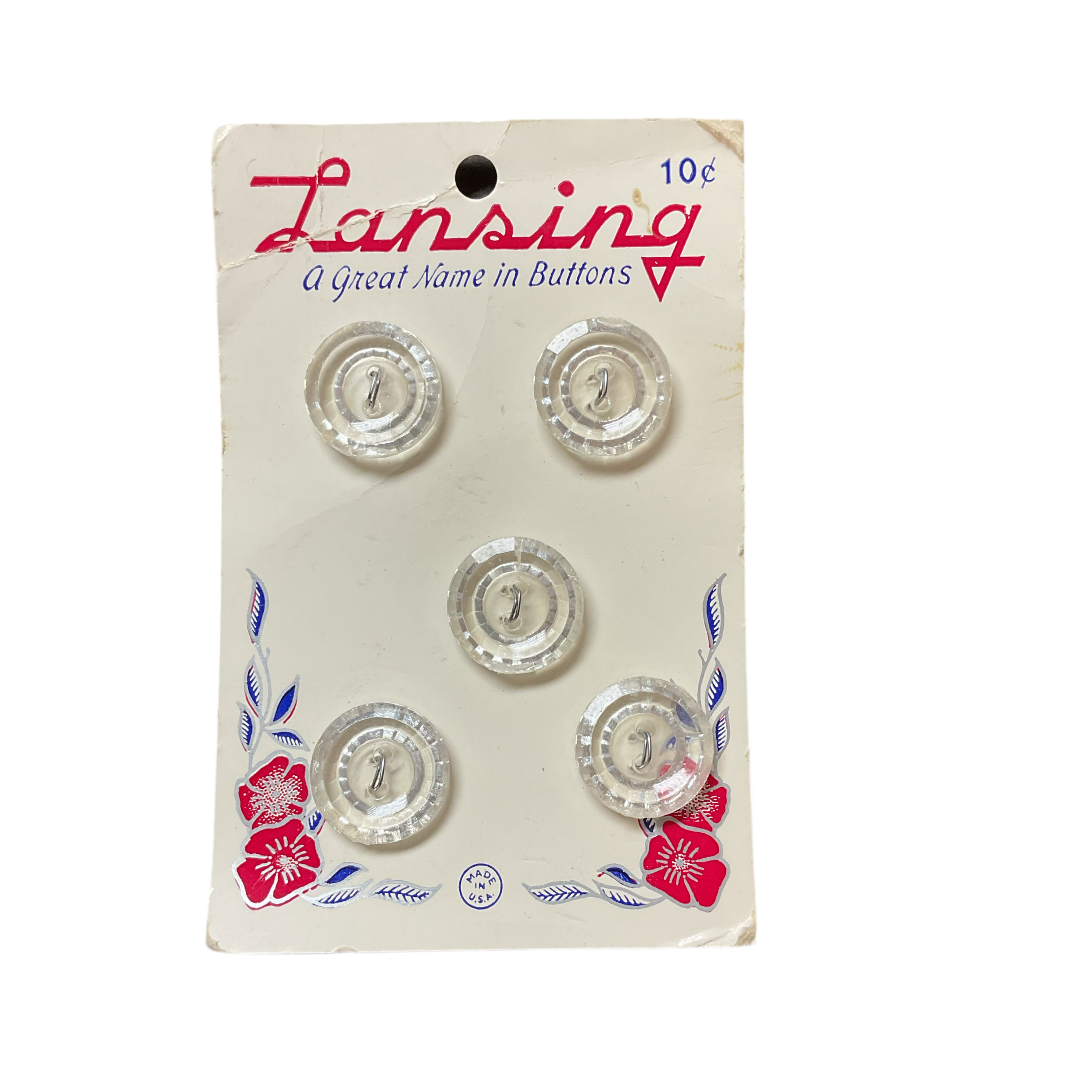 Vintage Lansing Clear Buttons 5 on Original Card - Avid Vintage