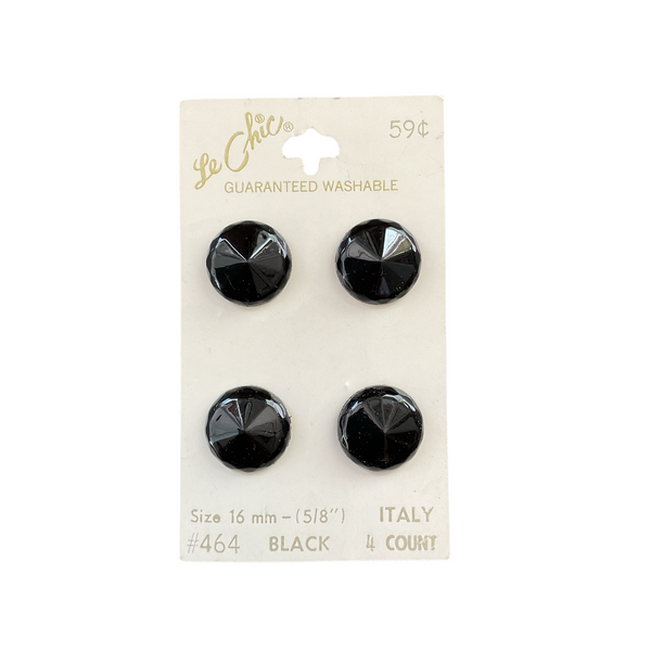 Vintage Shank Buttons Le Chic 464 Faceted Black 5/8 on Card 4 Count