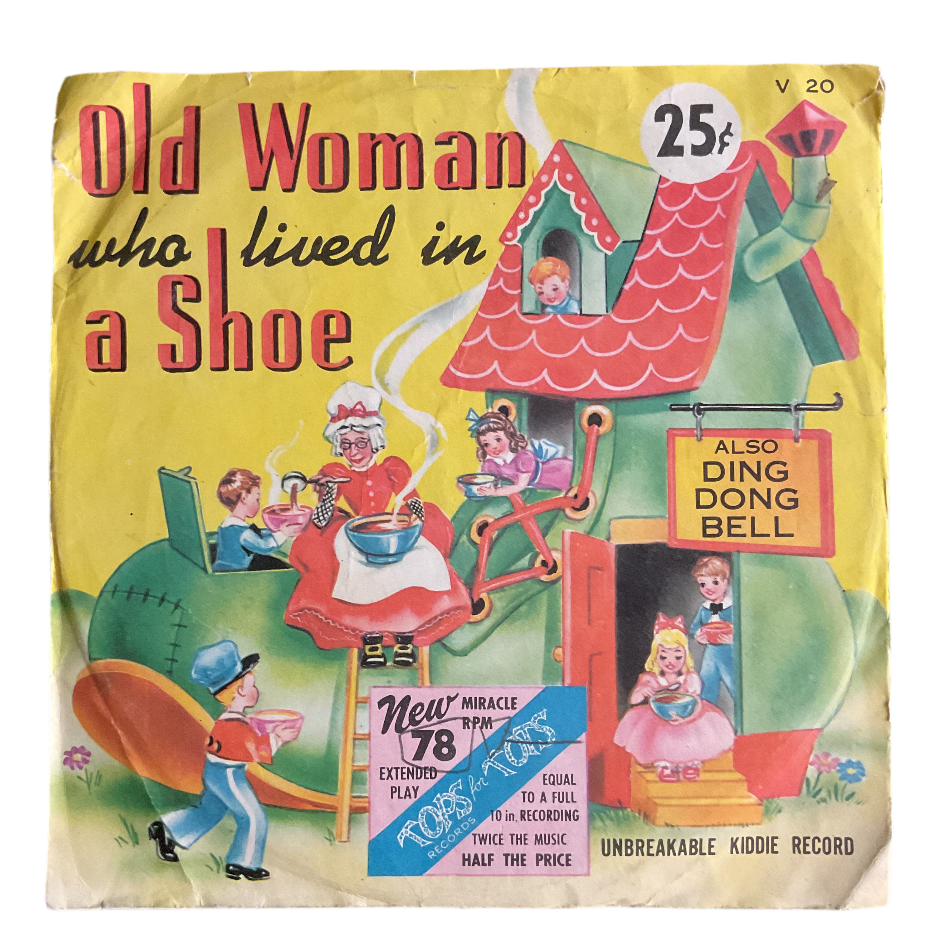 Old Woman Who Lived in a Shoe Vintage 1950s Vintage Tops for Tots Childrens Record 78 RPM