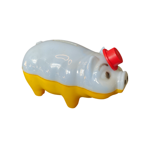 Vintage 1950s Piggy Bank Hard Plastic Tips Hat Coin Bank