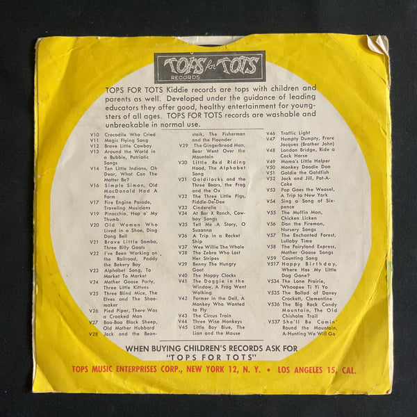 Old Woman Who Lived in a Shoe Vintage 1950s Vintage Tops for Tots Childrens Record 78 RPM