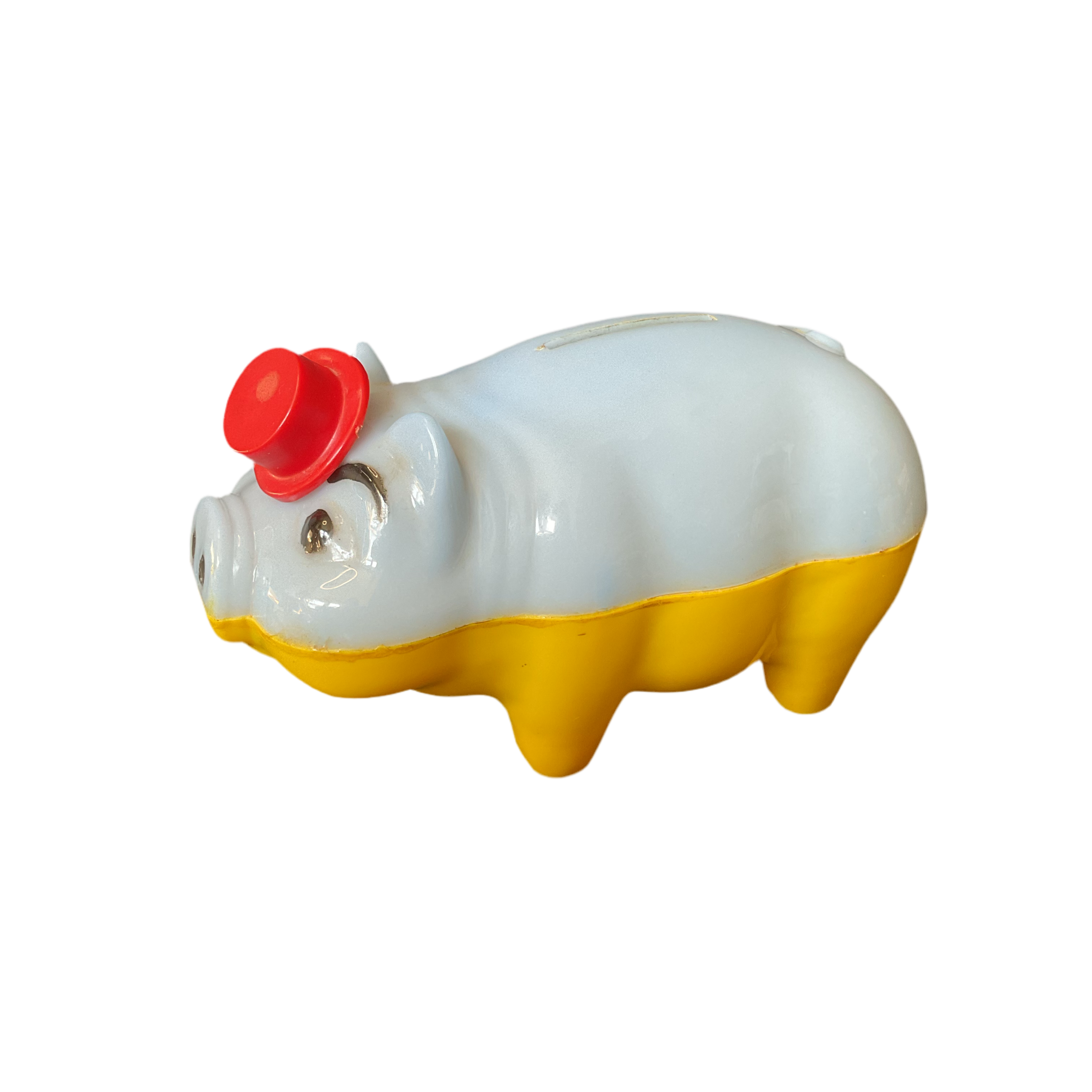 Vintage 1950s Piggy Bank Hard Plastic Tips Hat Coin Bank - Avid Vintage