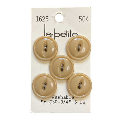 Vintage 1625 La Petite 3/4 Shiny Beige 2 Hole Buttons 5 on Button Card