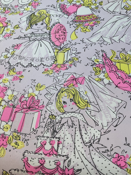 Vintage 1970s Wedding Wrapping Paper Sheet Bride Gifts Cake