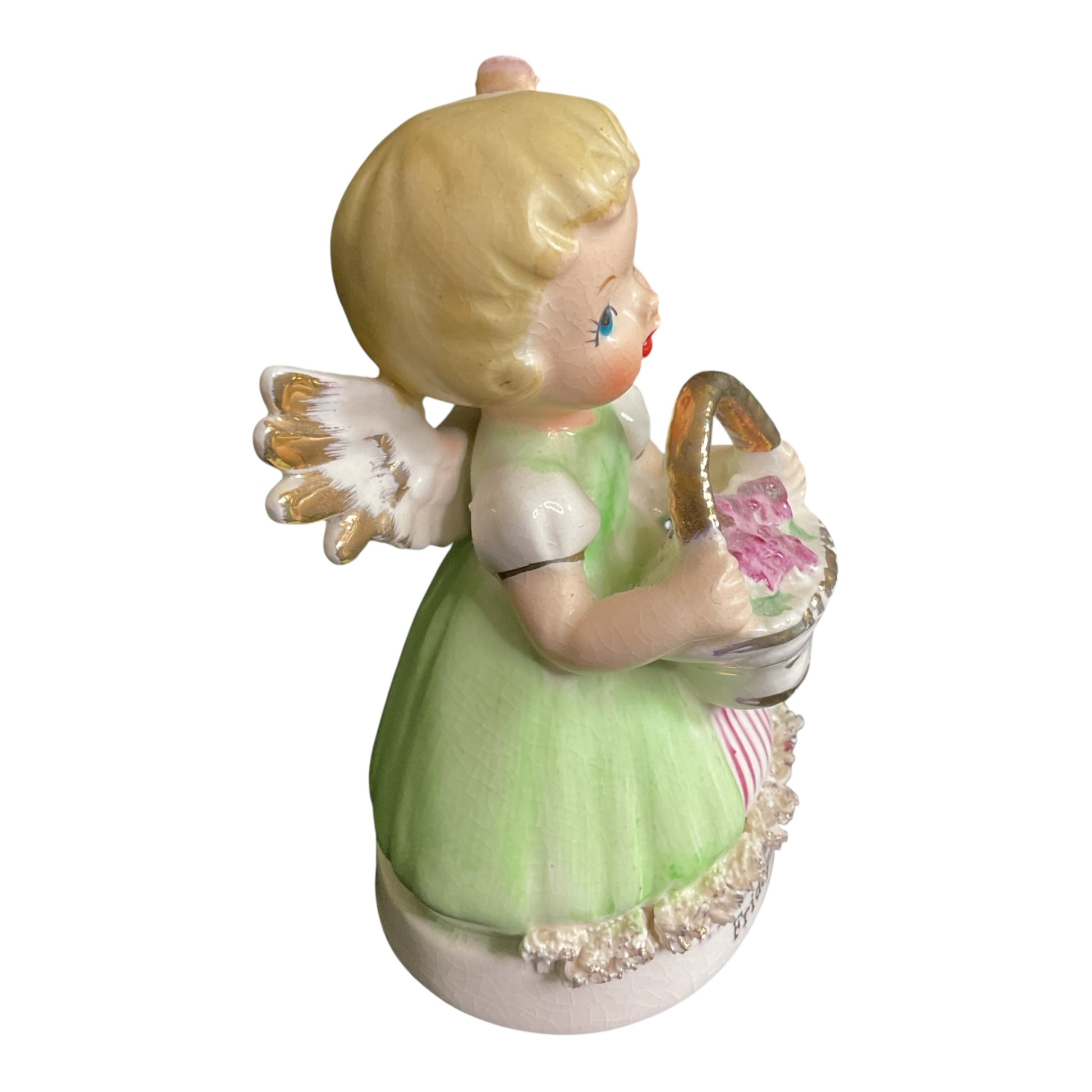 Vintage Friday Angel Ceramic Japan Figurine Spaghetti Trim - Avid Vintage