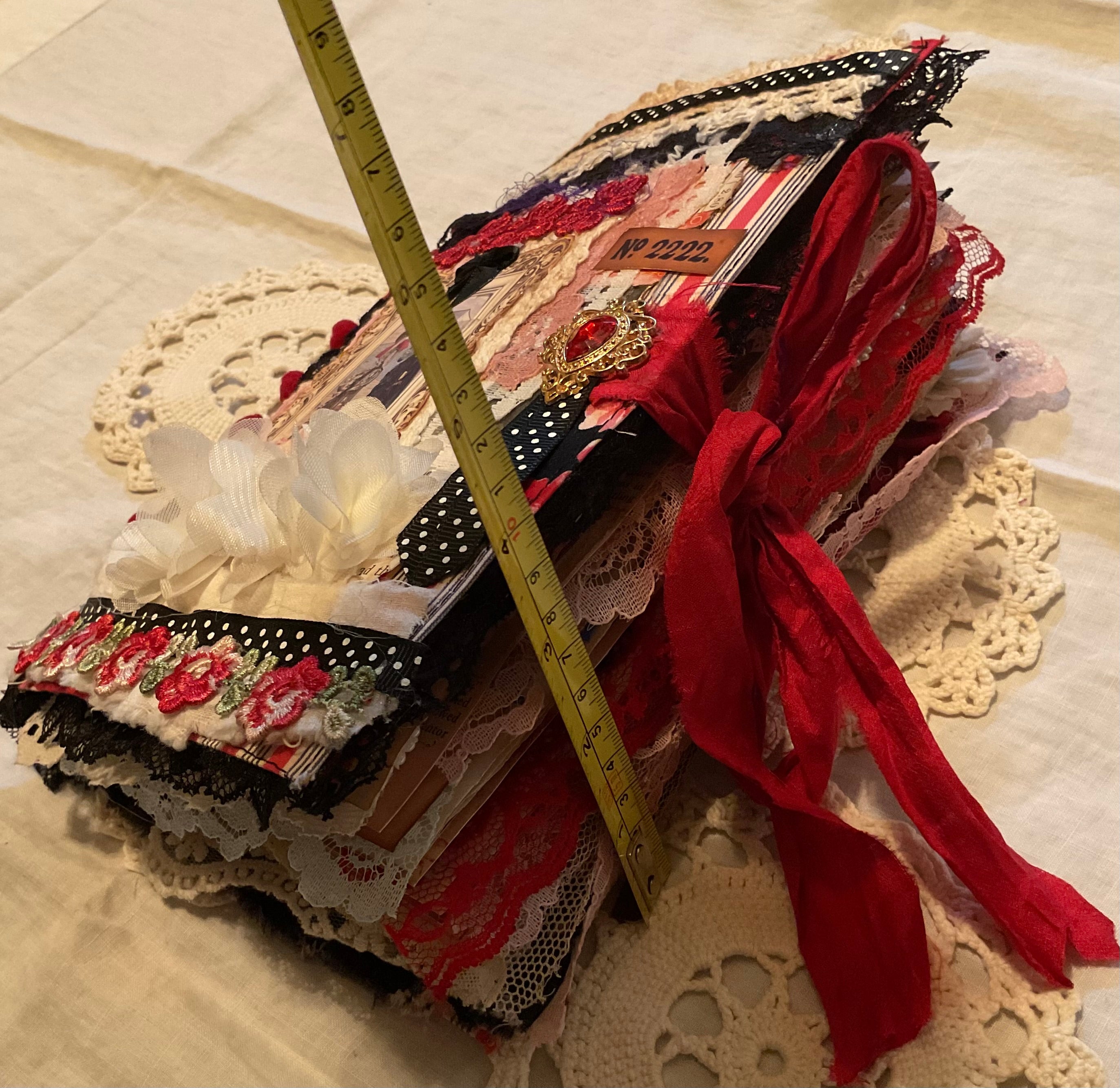 Victorian Junk Journal Handmade Red and Black Themed Tags Pockets OOAK