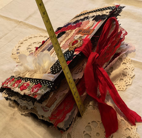 Victorian Junk Journal Handmade Red and Black Themed Tags Pockets OOAK
