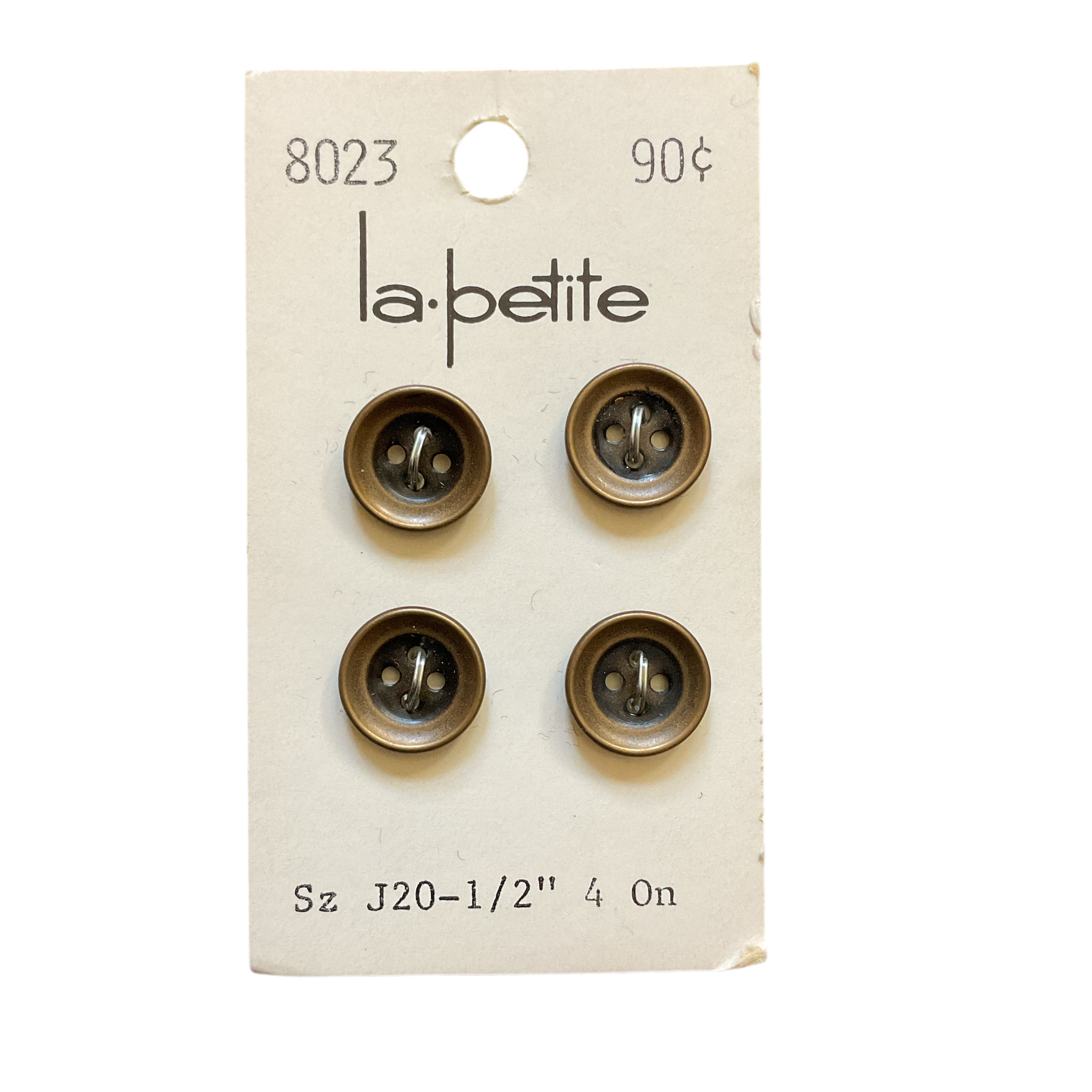 Vintage 3026 La Petite 1/2 Bronze Shiny 4 Hole Buttons 4 on Button Card