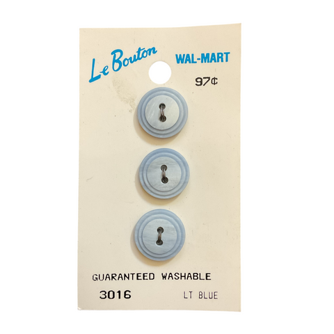 Vintage Buttons 5/8” Light Blue 2 Hole 3016 Le Bouton 3 on Card