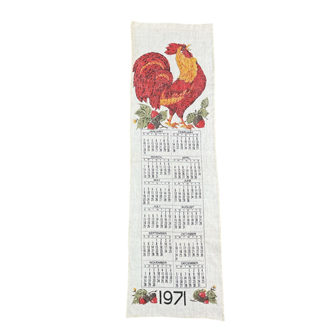 Vintage 1971 Rooster Linen Kitchen Calendar Tea Towel