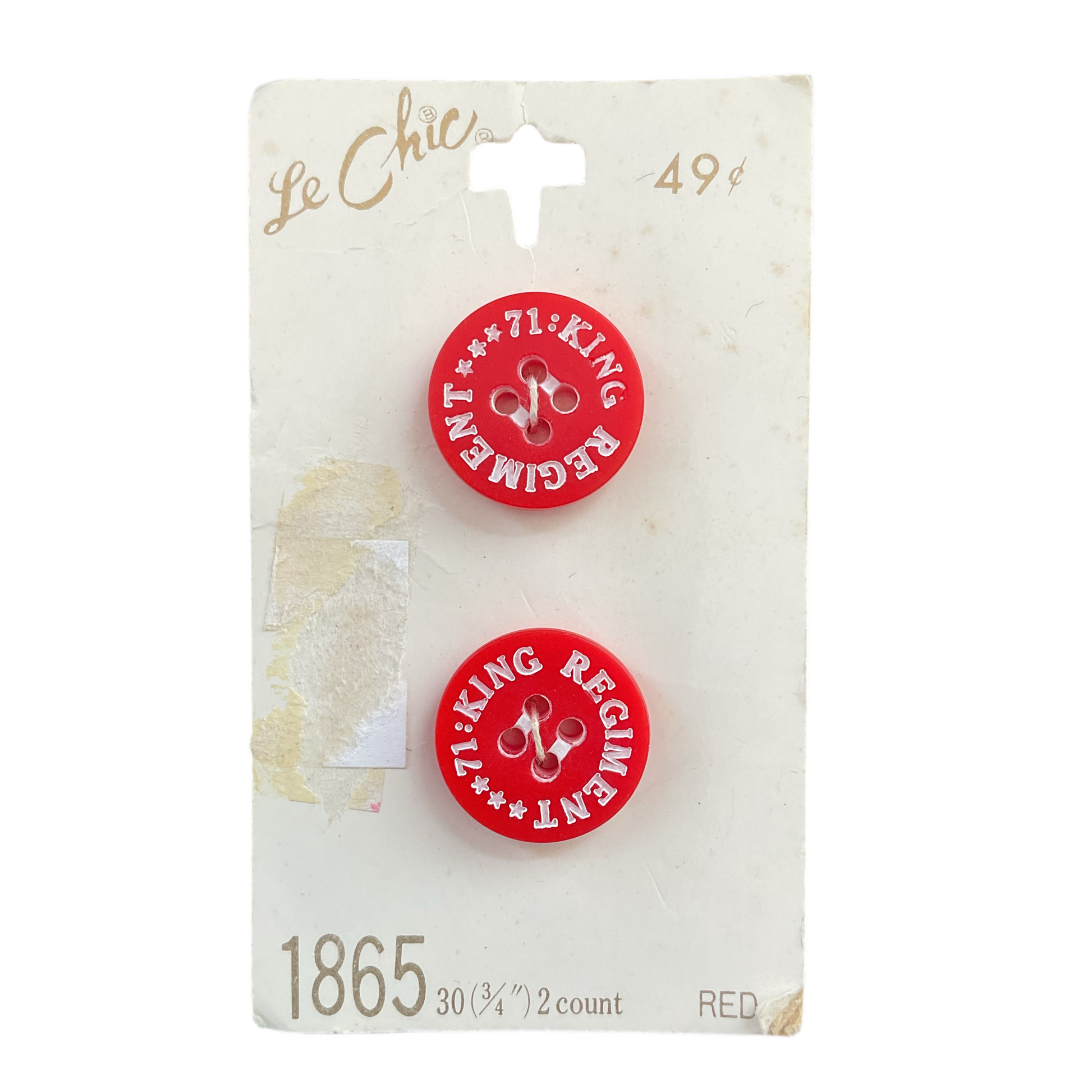 Le Chic 71 King Regiment Red Plastic 4 Hole Buttons 1865 - Avid Vintage