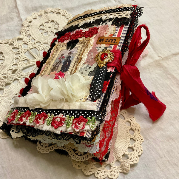 Victorian Junk Journal Handmade Red and Black Themed Tags Pockets OOAK