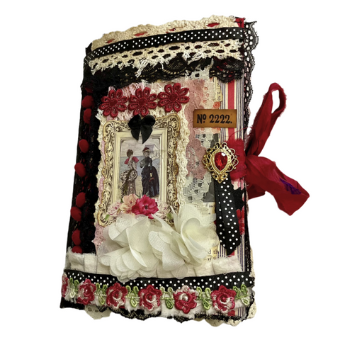 Victorian Junk Journal Handmade Red and Black Themed Tags Pockets OOAK