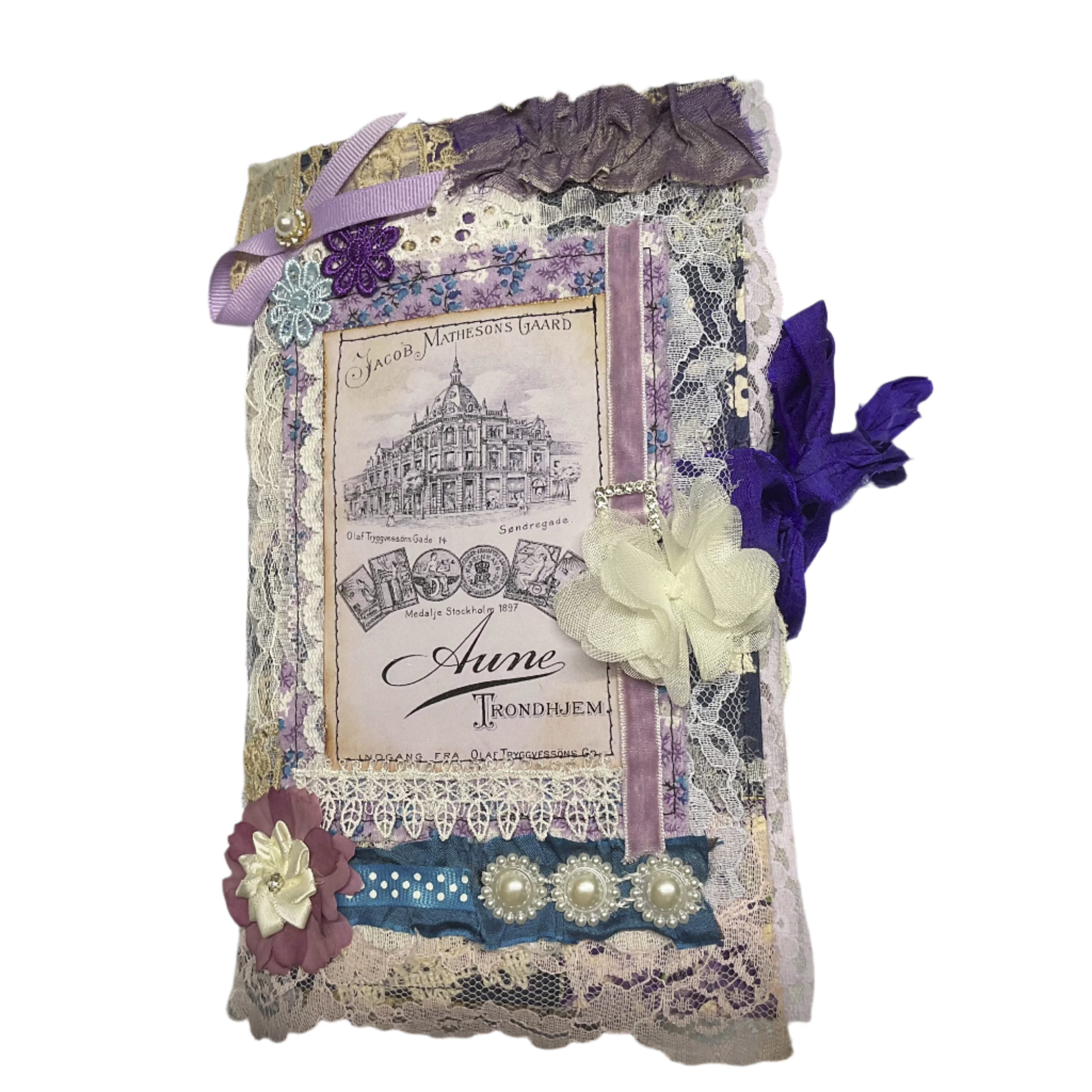 Handmade Victorian Junk Journal Purple Themed Tags Pockets Lace OOAK