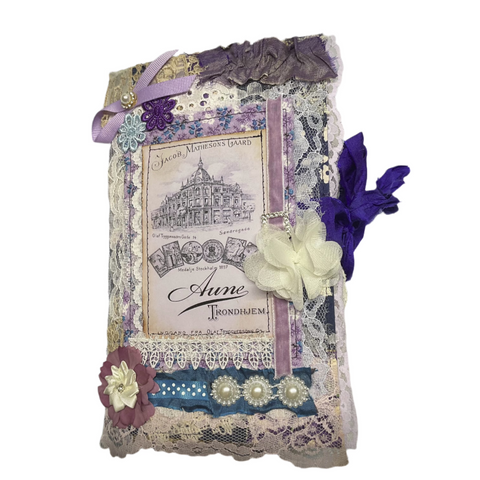 Handmade Victorian Junk Journal Purple Themed Tags Pockets Lace OOAK