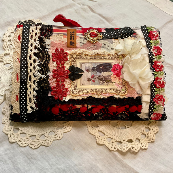 Victorian Junk Journal Handmade Red and Black Themed Tags Pockets OOAK