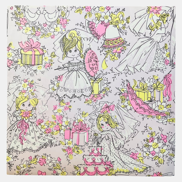 Vintage 1970s Wedding Wrapping Paper Sheet Bride Gifts Cake