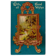 Vintage Good Wishes Greetings Postcard Photo Album on Ornate Gold Stand - Avid Vintage