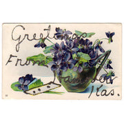 Vintage Hanover Kansas 1900s Purple Floral Greetings Postcard Glitter - Avid Vintage