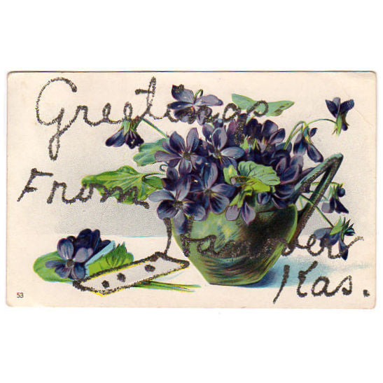 Vintage Hanover Kansas 1900s Purple Floral Greetings Postcard Glitter - Avid Vintage