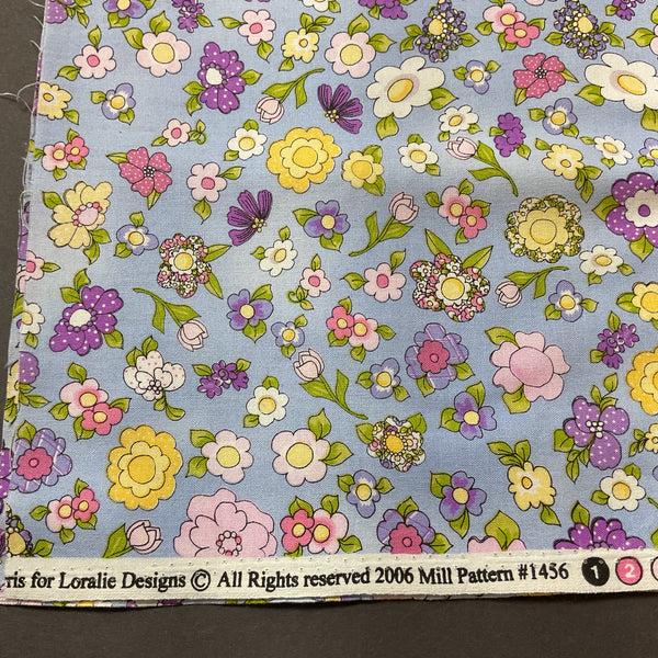 Loralie Designs Flowery Fabric 43 x 1 Yard Blue Pink Purple