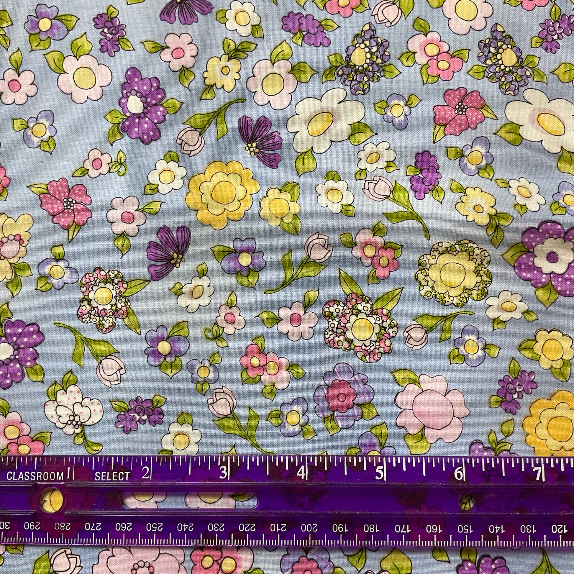Loralie Designs Flowery Fabric 43 x 1 Yard Blue Pink Purple - Avid Vintage