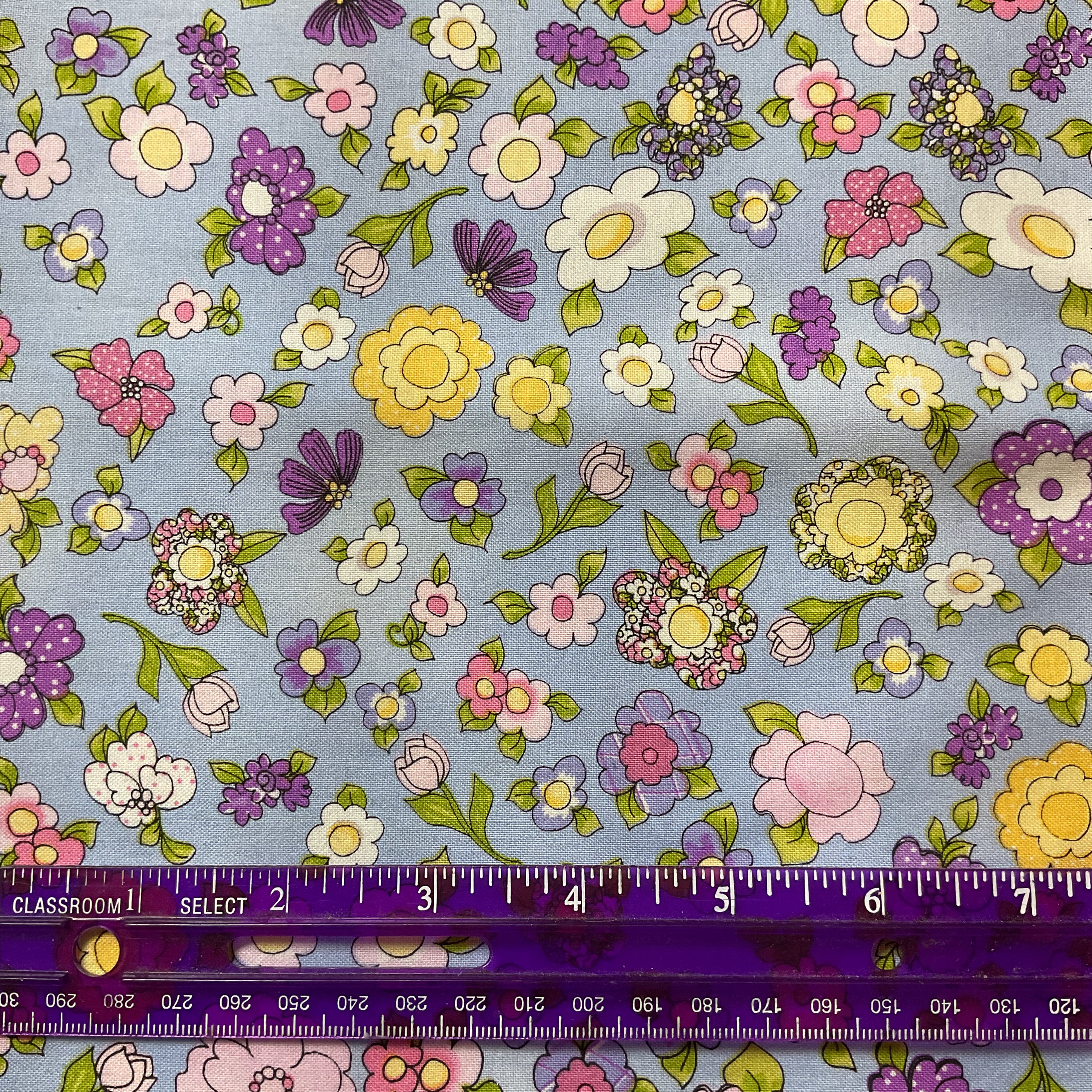 Loralie Designs Flowery Fabric 43 x 1 Yard Blue Pink Purple - Avid Vintage
