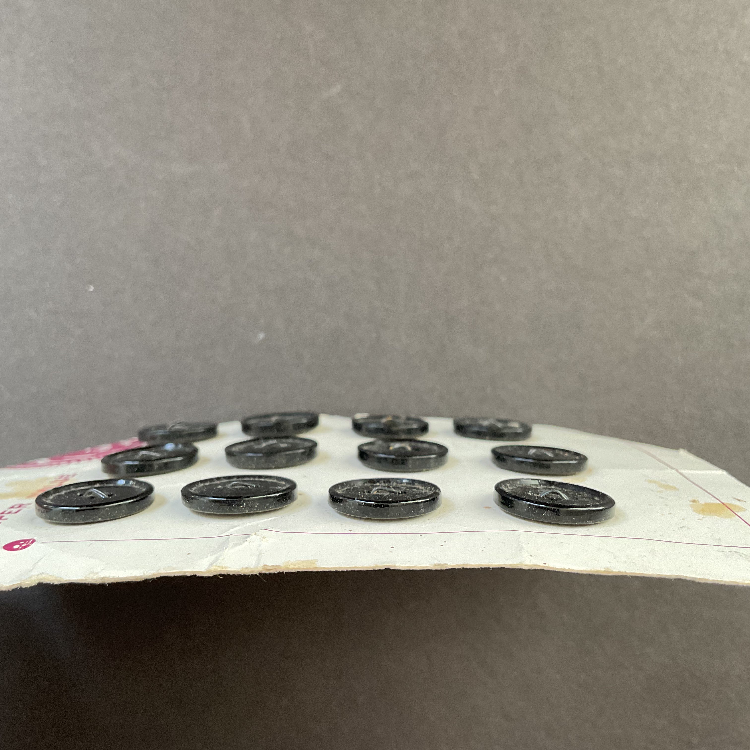 Vintage 5/8 Black 2 Hole Plastic Buttons 12 on Card