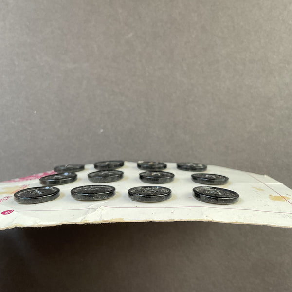 Vintage 5/8 Black 2 Hole Plastic Buttons 12 on Card