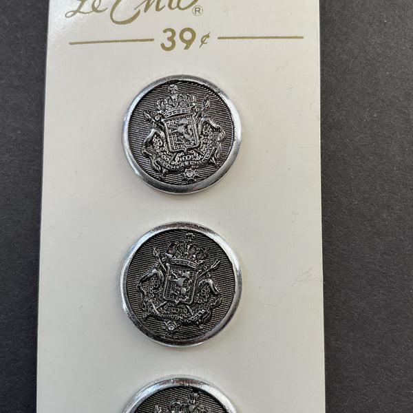 Vintage Le Chic 4 Silver Tone Shank Buttons 3/4 on Card No 286