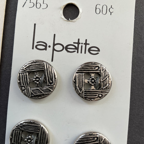 8 Vintage La Petite 7565 Silver Buttons 5/8 on Card