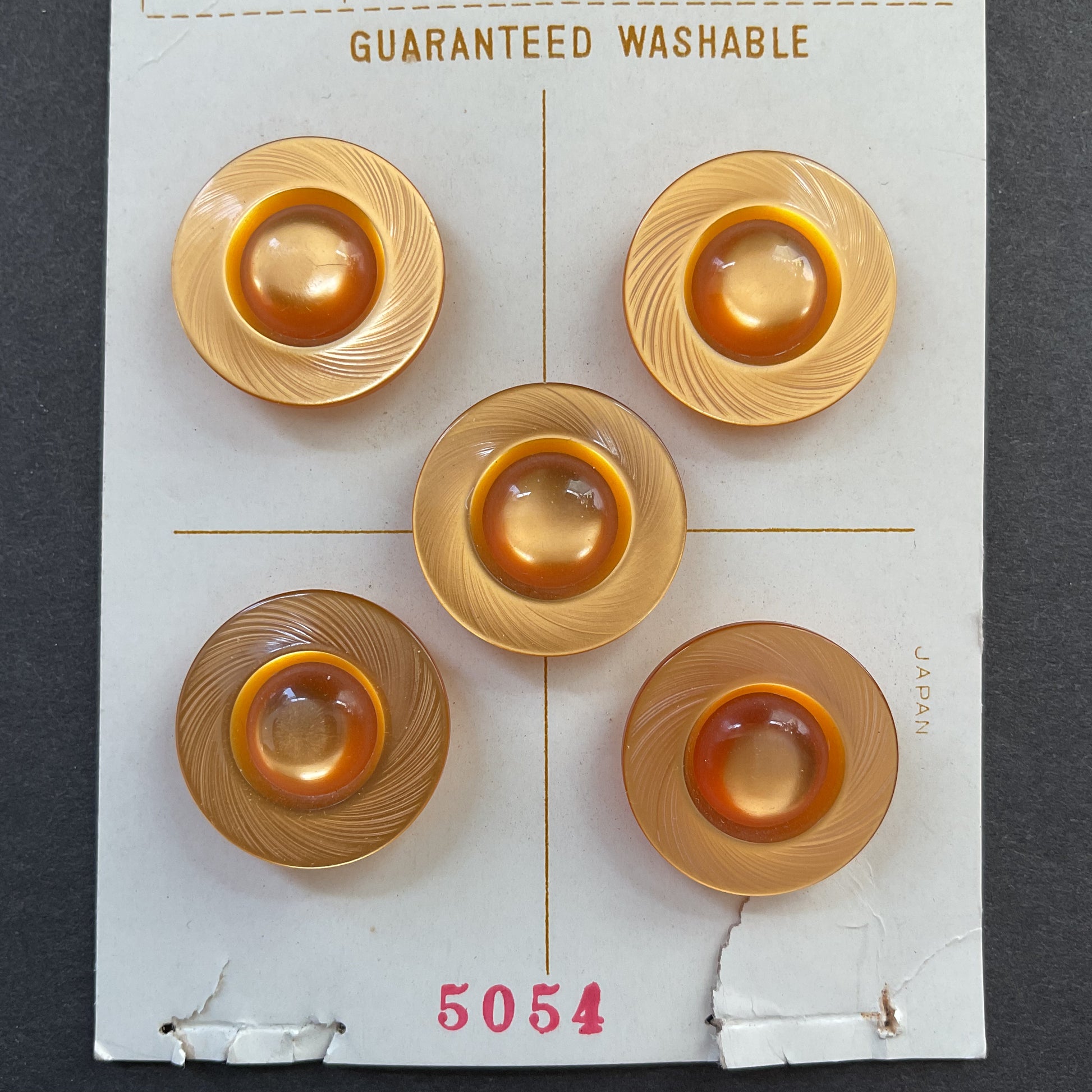 Le Chic Light Orange 5 Vintage Plastic Buttons on Card - Avid Vintage