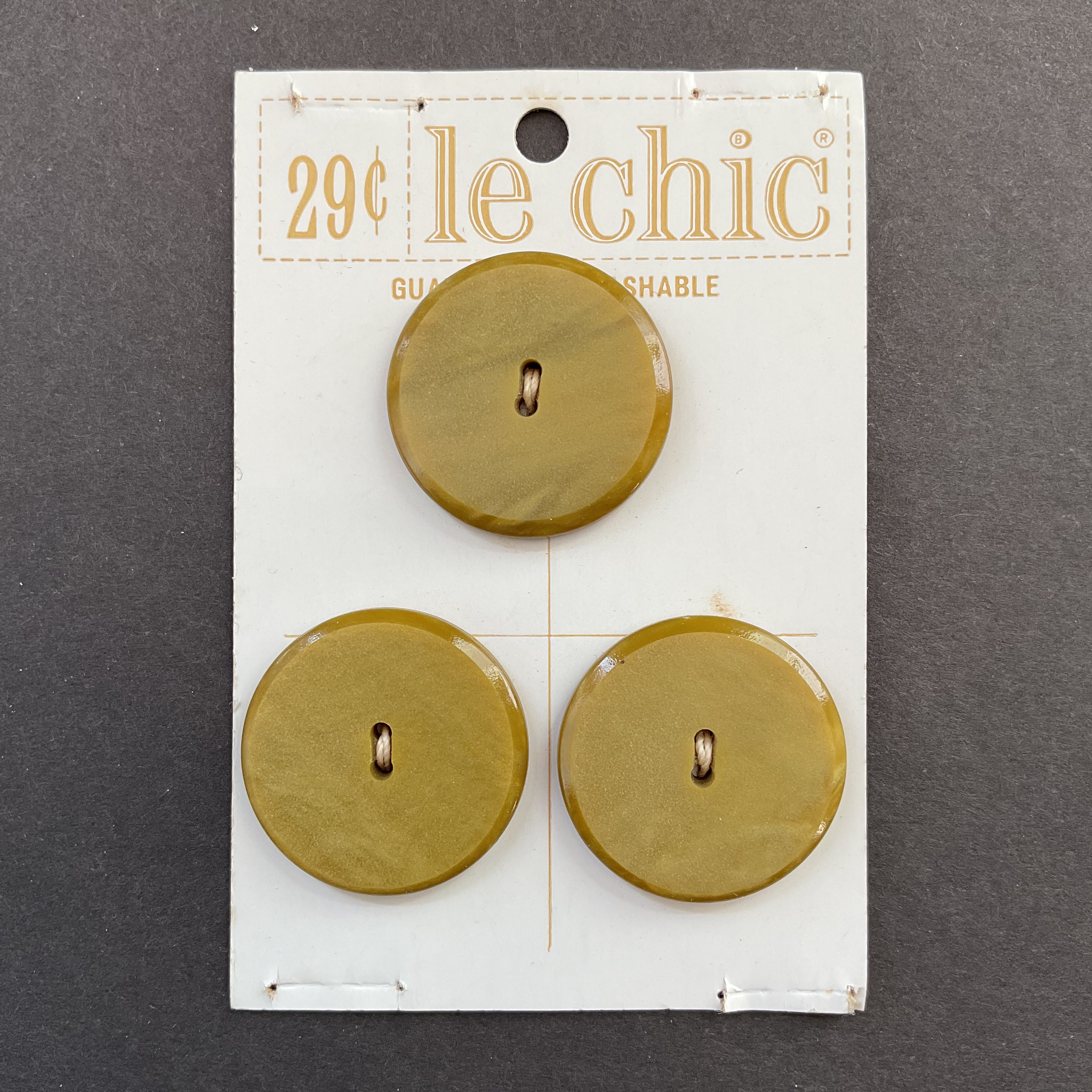 Vintage Le Chic Gold Two Hole Buttons on Card - Avid Vintage