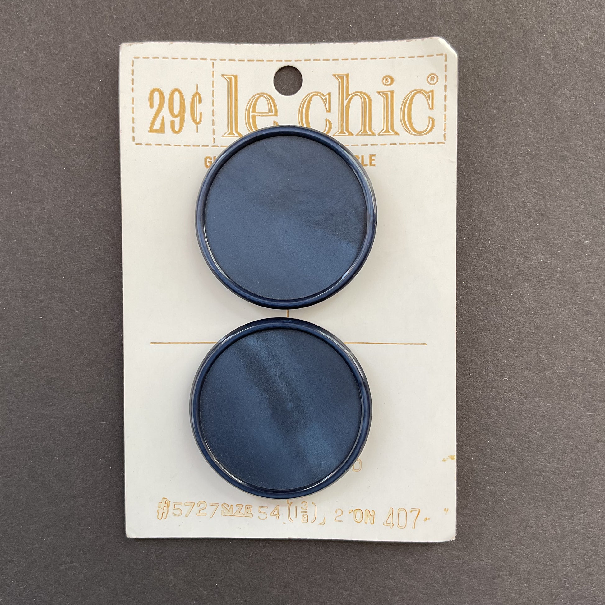 Vintage Le Chic Dark Blue Shank Buttons 2 on Card 1 3/8 - Avid Vintage
