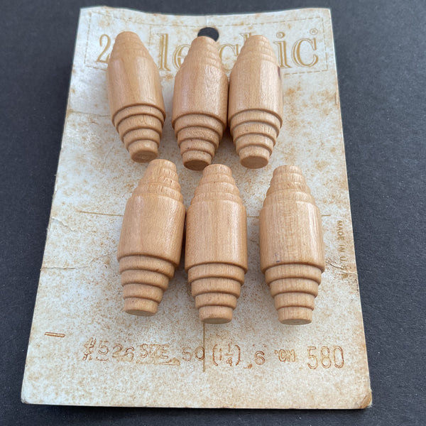Vintage Le Chic 1 1/4 Wooden Toggle Shank Buttons 6 on Card