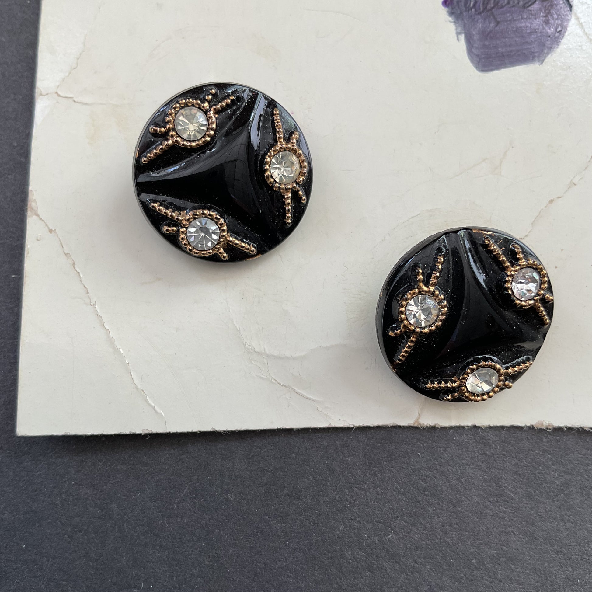 Vintage Le Chic Black Rhinestone Shank Buttons 2 on Card - Avid Vintage