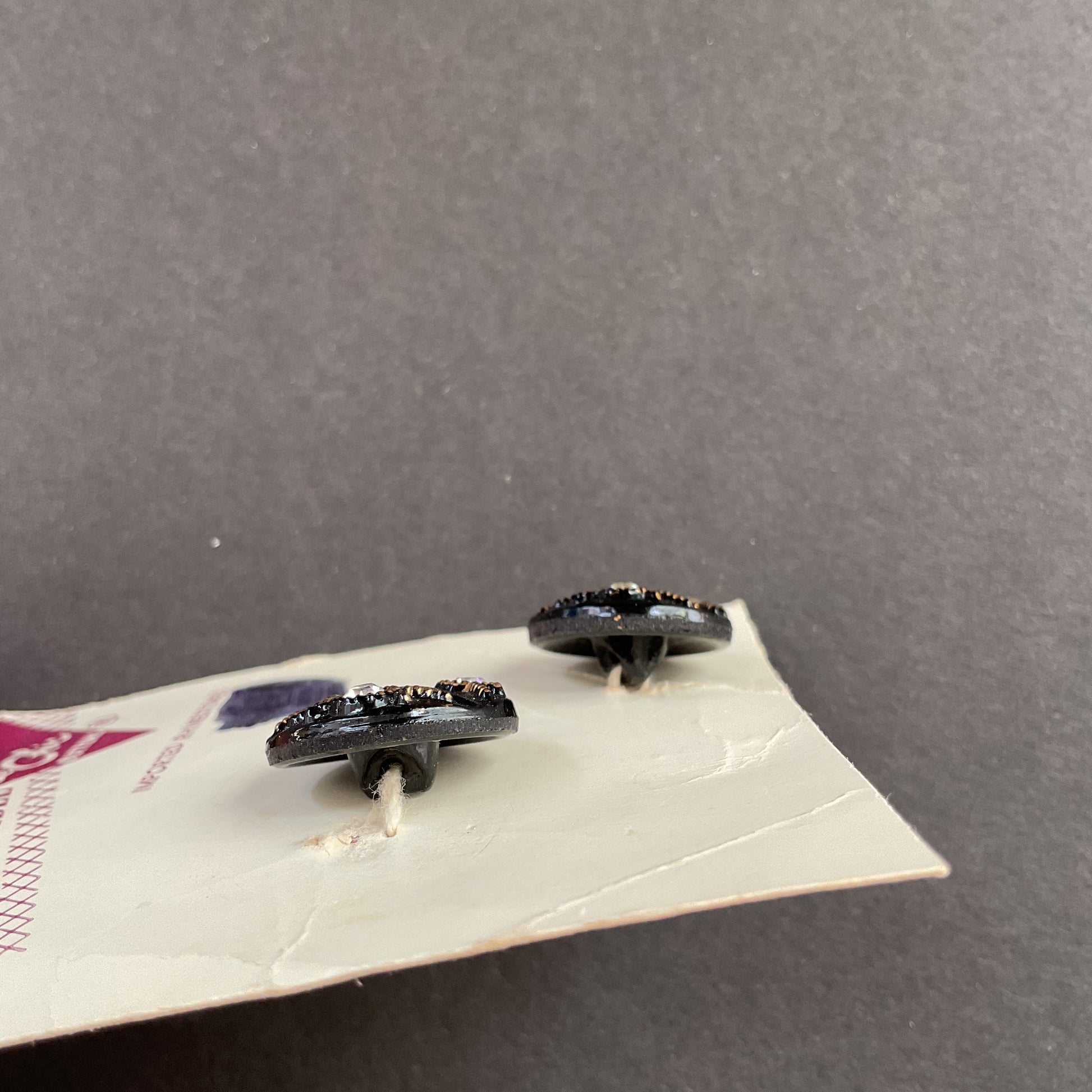 Vintage Le Chic Black Rhinestone Shank Buttons 2 on Card - Avid Vintage