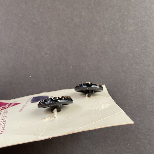 Vintage Le Chic Black Rhinestone Shank Buttons 2 on Card