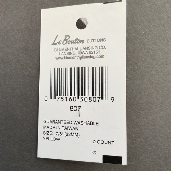 Le Bouton 141 Yellow Flower 7/8 Buttons 2 on Card