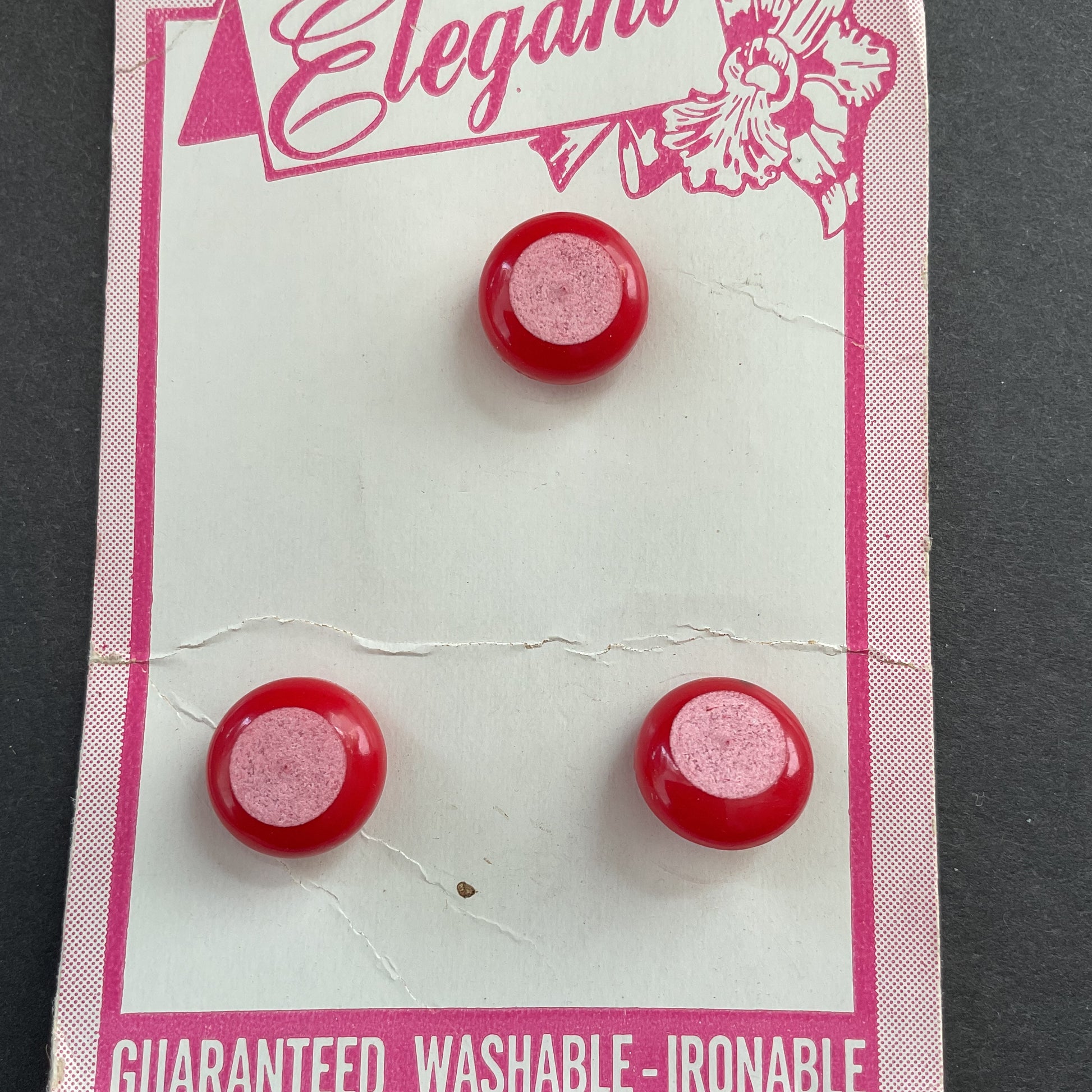 Vintage Elegant Plastic Shank Buttons Red and Pink 3 on Card - Avid Vintage