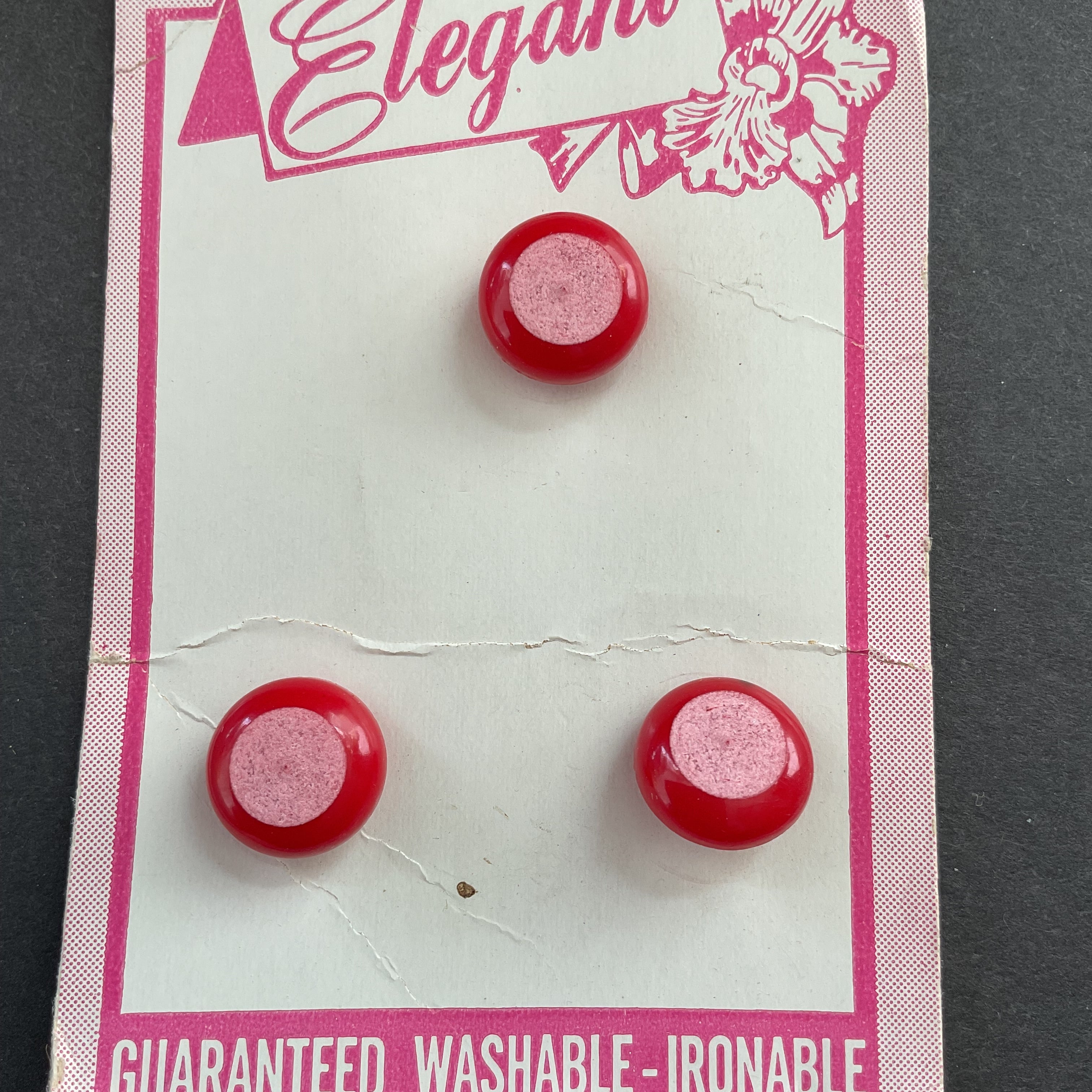 Vintage Elegant Plastic Shank Buttons Red and Pink 3 on Card - Avid Vintage