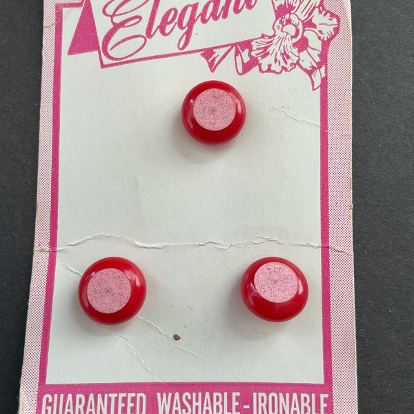 Vintage Elegant Plastic Shank Buttons Red and Pink 3 on Card