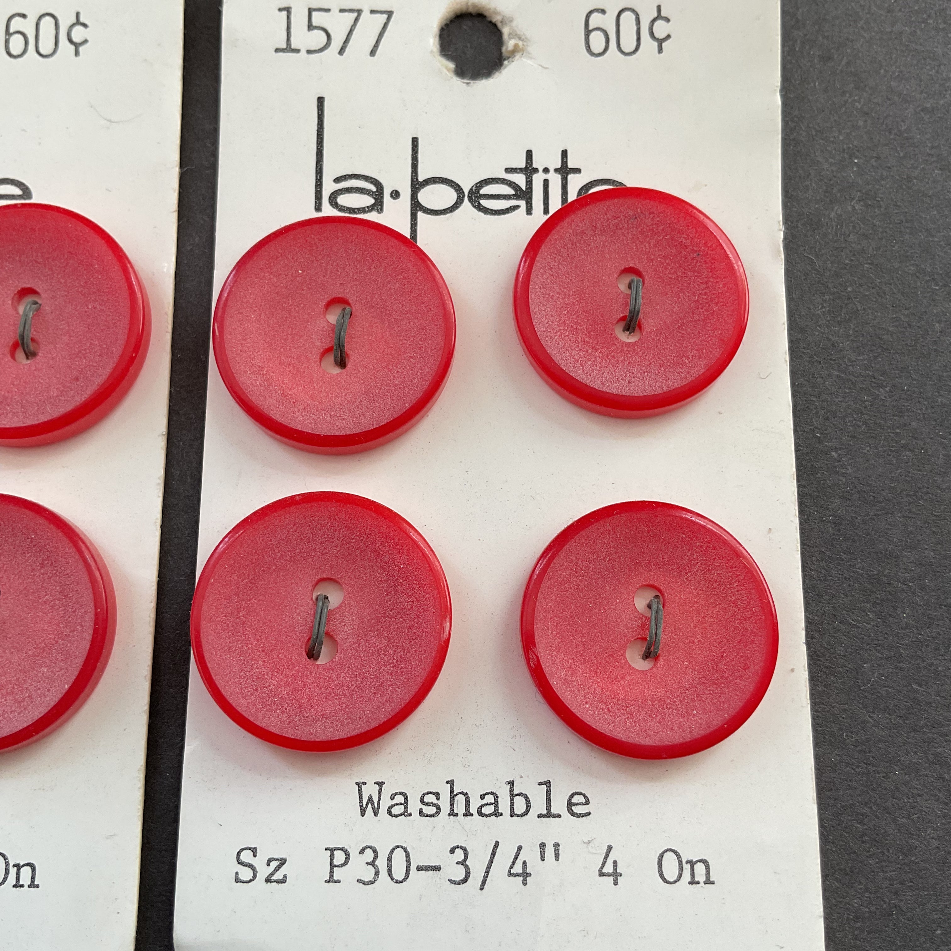 Vintage Le Petite 1577 Red  Plastic Buttons 8 on 2 Original Cards - Avid Vintage
