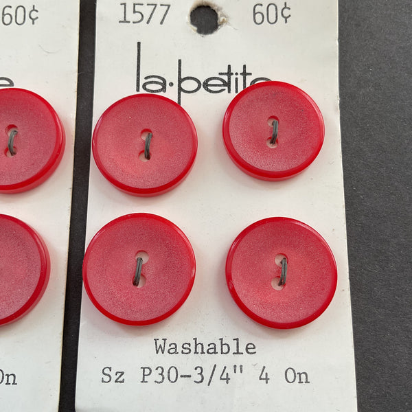 Vintage Le Petite 1577 Red  Plastic Buttons 8 on 2 Original Cards