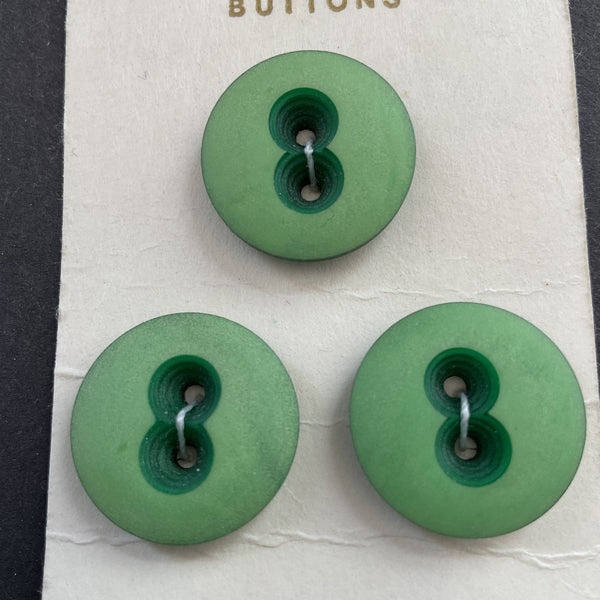 Vintage La Mode Green 2 Hole Buttons 3 on Card